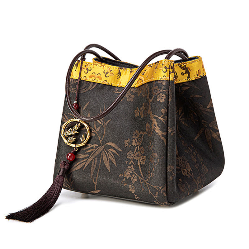 Nimara Ritual Bamboo Branches Bead Pendant Tassel Xiangyunsha Silk Shoulder Bag Hangbags