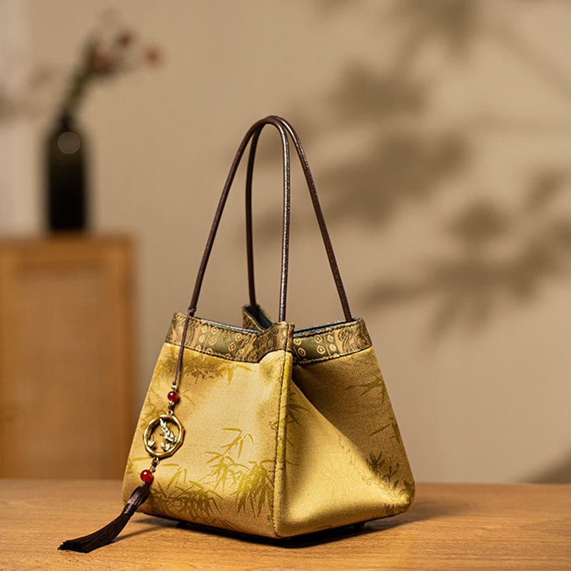 Nimara Ritual Bamboo Branches Bead Pendant Tassel Xiangyunsha Silk Shoulder Bag Hangbags