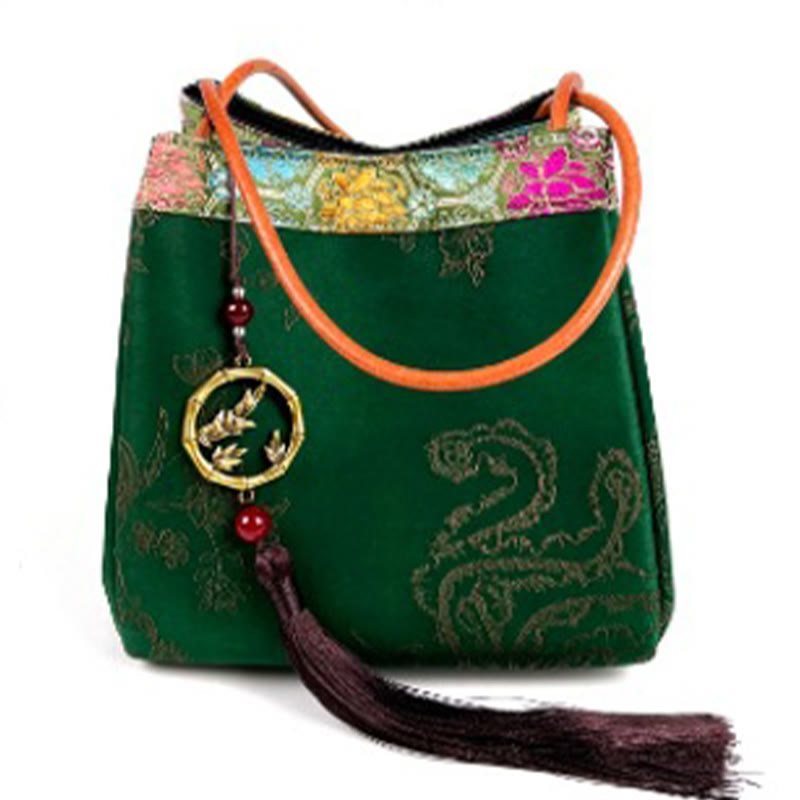 Nimara Ritual Bamboo Branches Bead Pendant Tassel Xiangyunsha Silk Shoulder Bag Hangbags