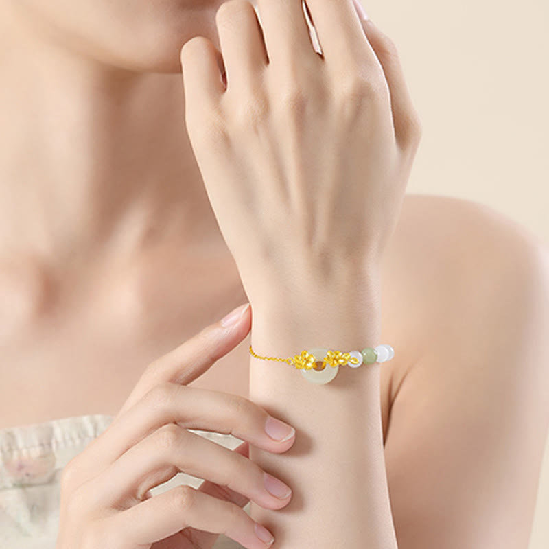 Nimara Ritual Chrysoberyl Hetian Jade 999 Sterling Silver Love Bracelet