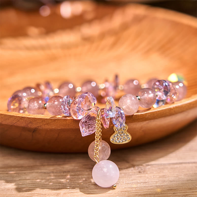 Nimara Ritual Strawberry Quartz Crystal Gourd Positive Bracelet