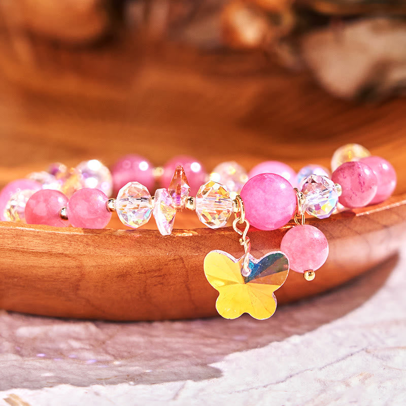 Nimara Ritual Strawberry Quartz White Crystal Pink Crystal Butterfly Love Bracelet