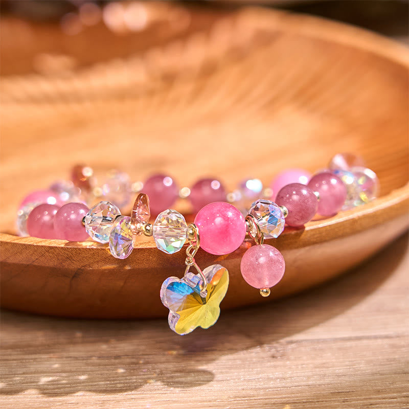 Nimara Ritual Strawberry Quartz White Crystal Pink Crystal Butterfly Love Bracelet