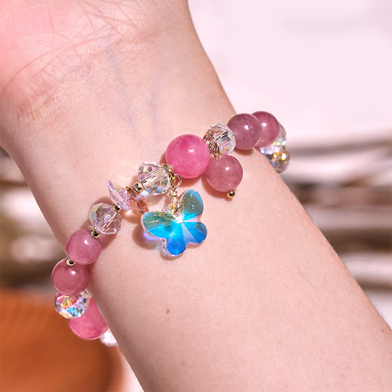 Nimara Ritual Strawberry Quartz White Crystal Pink Crystal Butterfly Love Bracelet