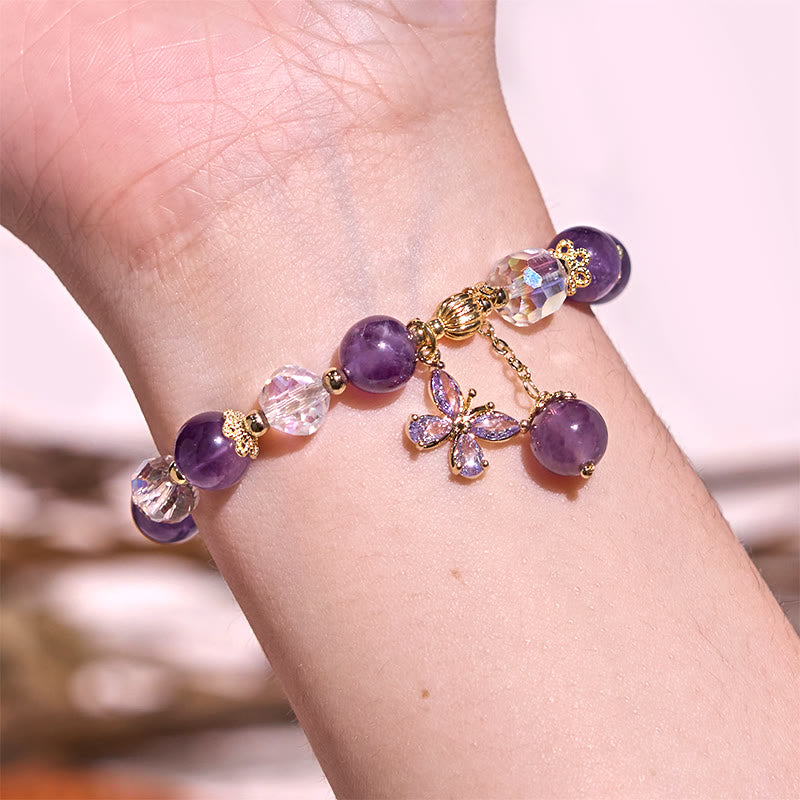 Nimara Ritual Natural Amethyst Crystal Spiritual Butterfly Charm Bracelet