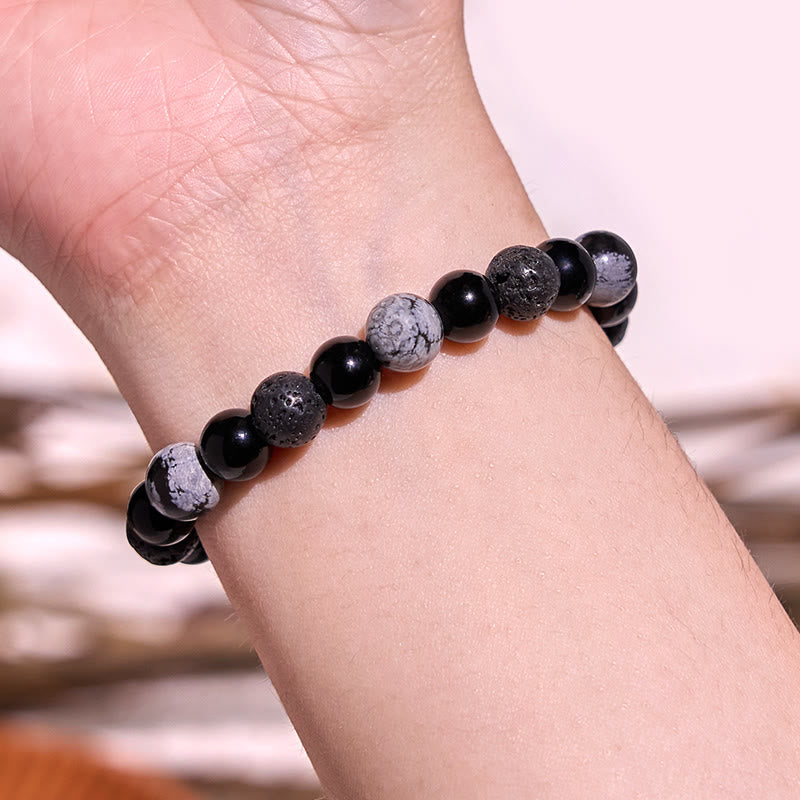 Nimara Ritual Black Obsidian Lava Rock Stone Yin Yang Strength Bracelet