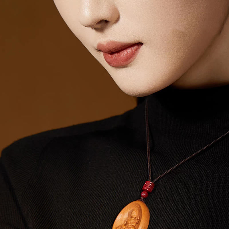 Nimara Ritual Peach Wood Cinnabar Om Mani Padme Hum Chinese Zodiac Black String Necklace Pendants