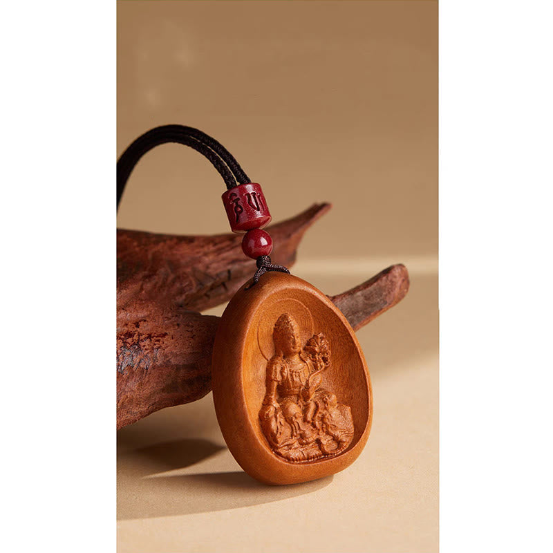 Nimara Ritual Peach Wood Cinnabar Om Mani Padme Hum Chinese Zodiac Black String Necklace Pendants