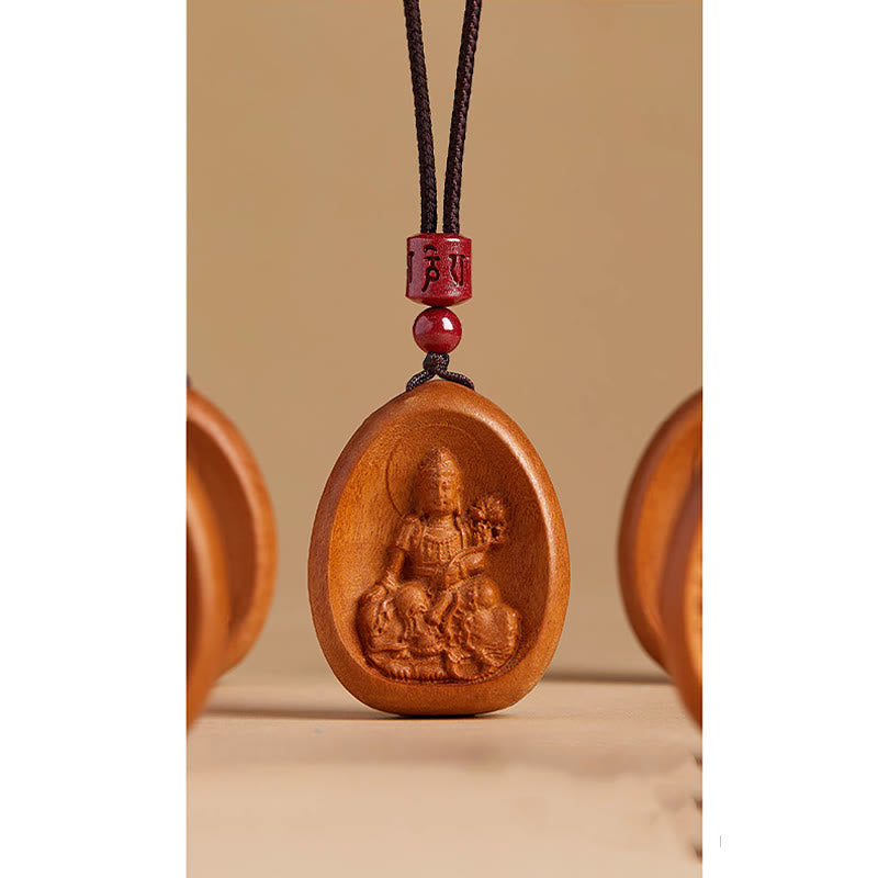 Nimara Ritual Peach Wood Cinnabar Om Mani Padme Hum Chinese Zodiac Black String Necklace Pendants