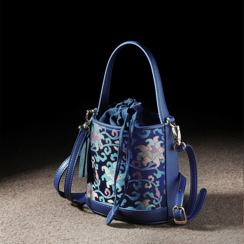 Nimara Ritual Retro Lotus Entwined Branches Song Brocade Crossbody Bag Hangbags
