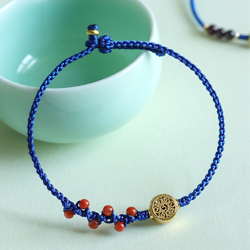 Nimara Ritual Klein Blue String South Red Agate Garnet Copper Flower Power Bracelet