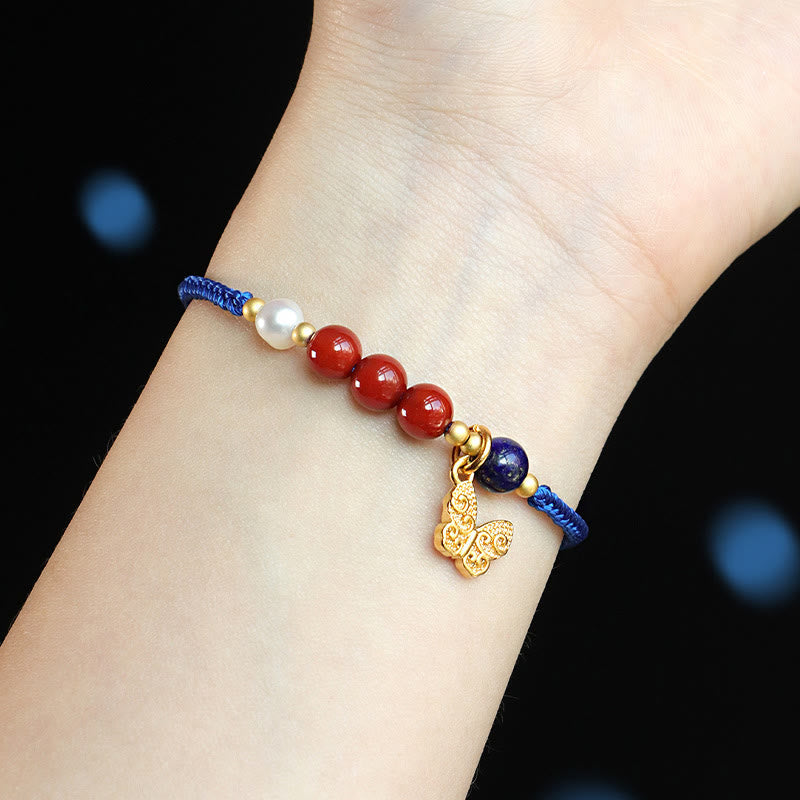 Nimara Ritual Klein Blue String South Red Agate Garnet Blue Aventurine Lazurite Copper Butterfly Fu Character Positive Bracelet