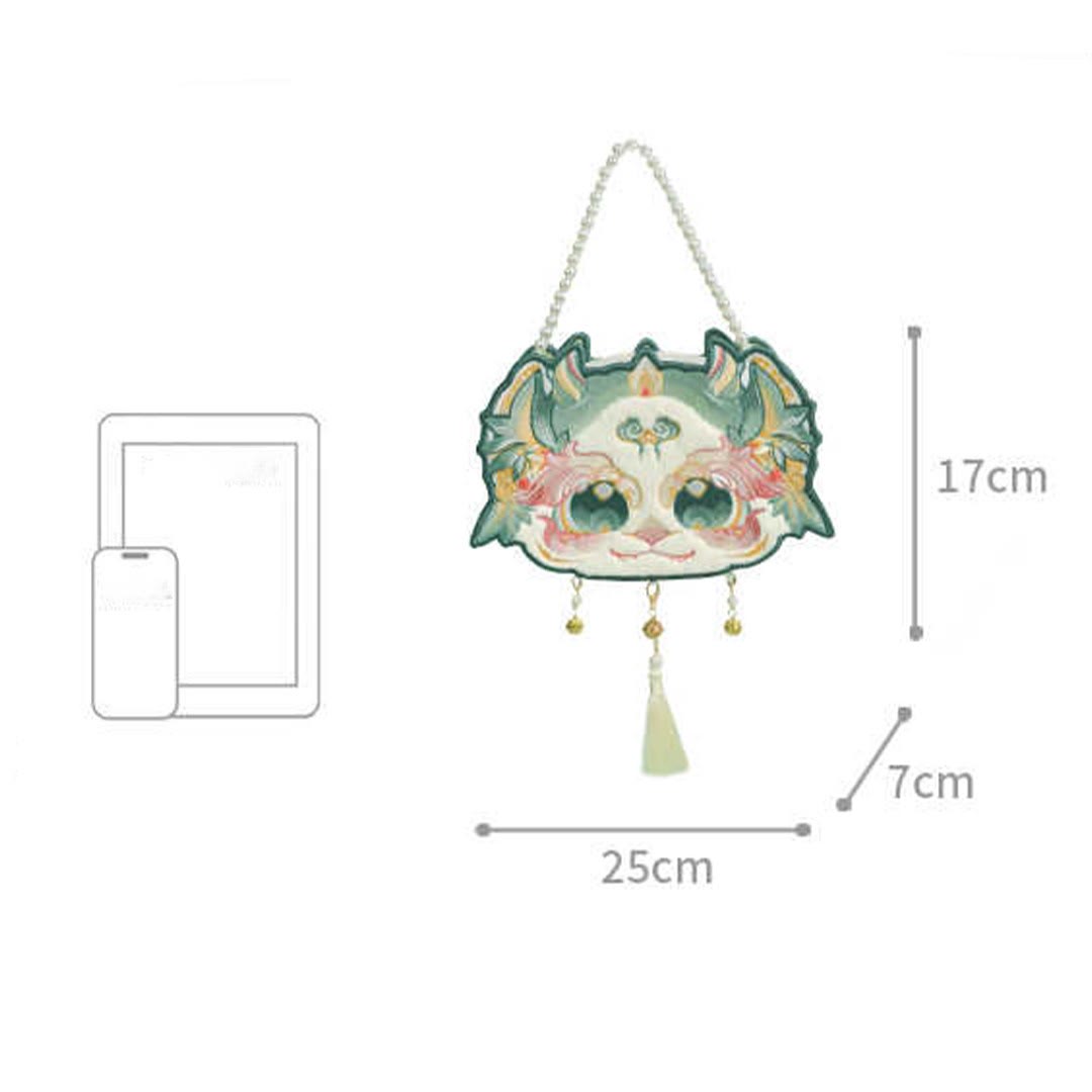 Nimara Ritual Double-sided Mythical Beast Bai Ze Embroidery Pearl Chain Tassel Shoulder Bag Crossbody Bag