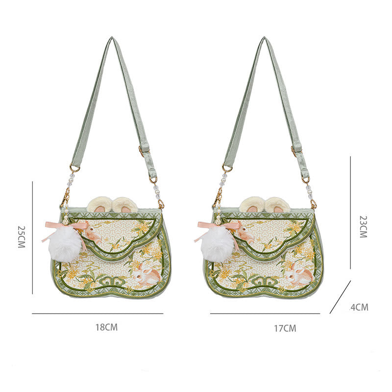 Nimara Ritual Osmanthus Rabbit Embroidery Pearl Chain Furball Tassel Shoulder Bag Crossbody Bag