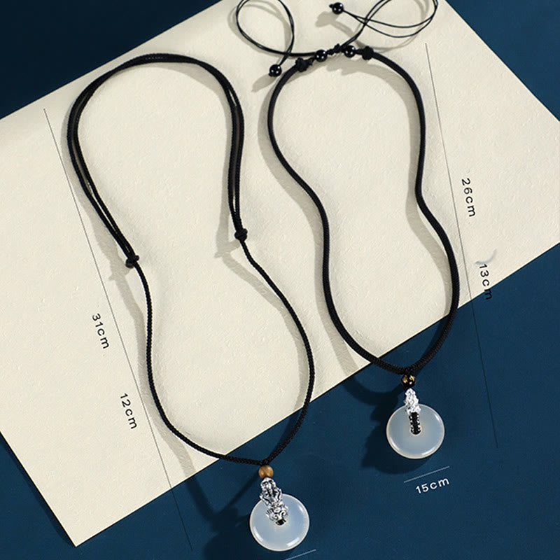 Nimara Ritual White Agate 999 Sterling Silver Black Onyx Green Sandalwood Pi Xiu Peace Buckle Six True Words Necklace Pendant