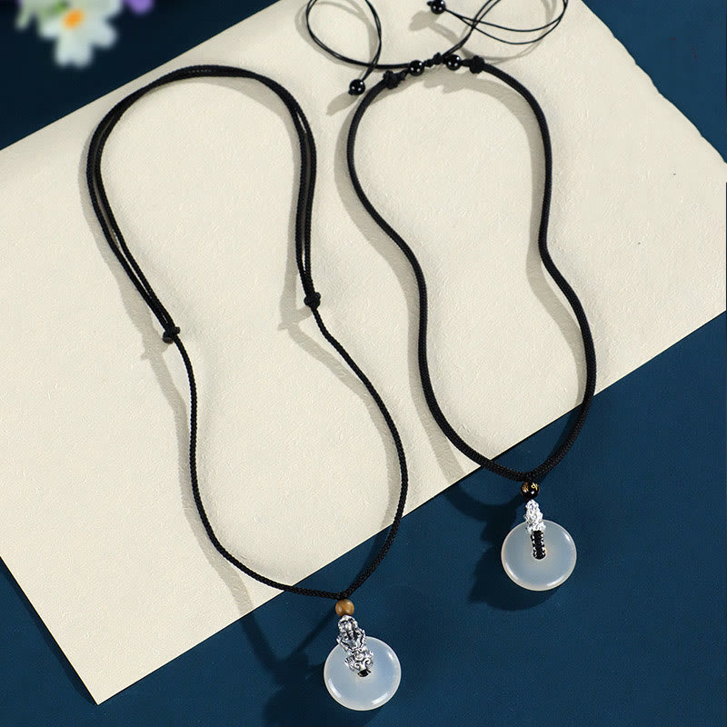 Nimara Ritual White Agate 999 Sterling Silver Black Onyx Green Sandalwood Pi Xiu Peace Buckle Six True Words Necklace Pendant