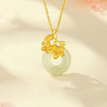 Nimara Ritual Hetian Jade 999 Sterling Silver Peace Buckle Peach Blossom Necklace Pendant