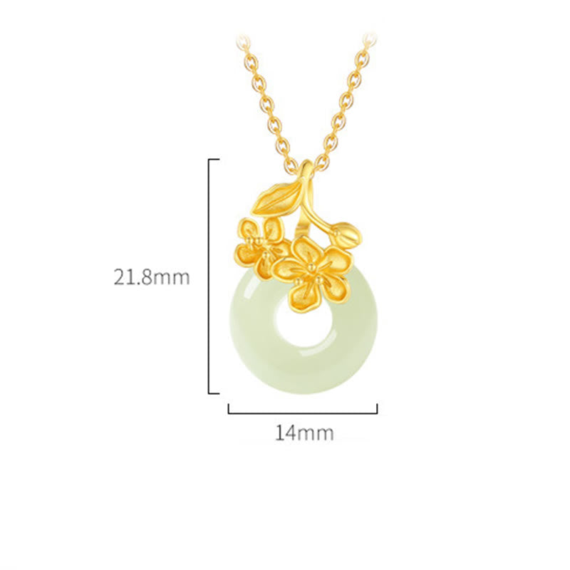 Nimara Ritual Hetian Jade 999 Sterling Silver Peace Buckle Peach Blossom Necklace Pendant