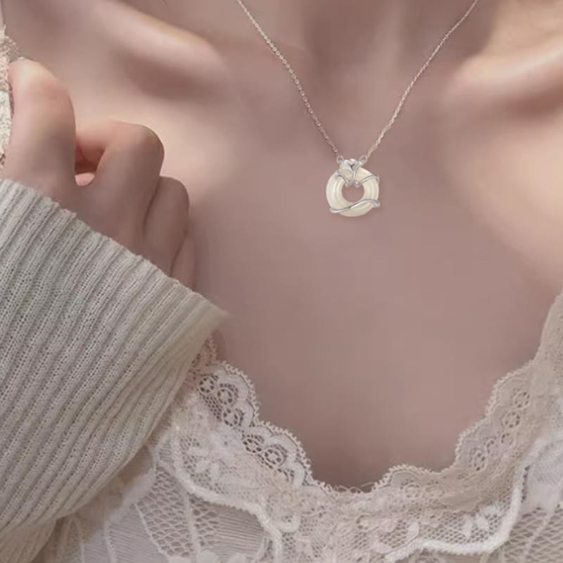 Nimara Ritual Hetian Jade 925 Sterling Silver Peace Buckle Ginkgo Leaf Necklace Pendant