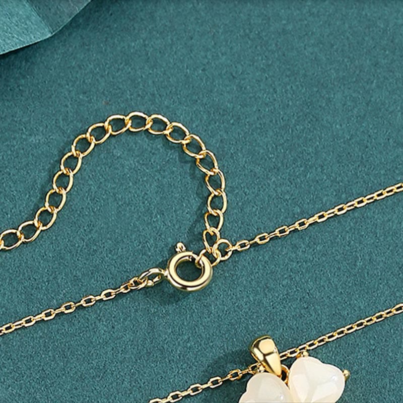 Nimara Ritual Hetian Jade 925 Sterling Silver Four Leaf Clover Necklace Pendant