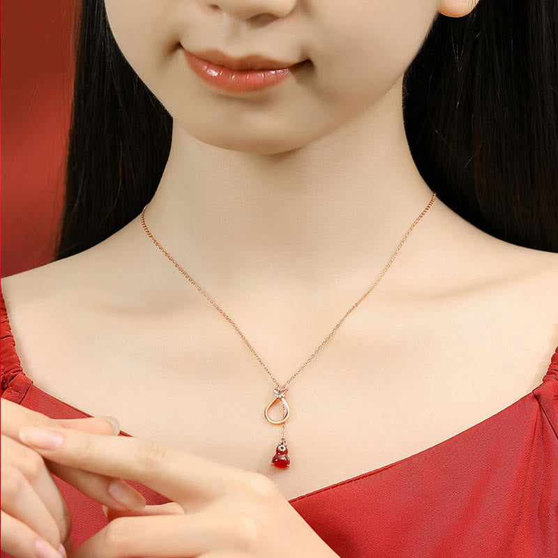 Nimara Ritual Red Agate Chalcedony 925 Sterling Silver Gourd Lucky Bag Confidence Necklace Pendant