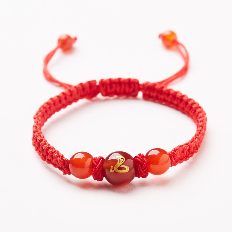Nimara Ritual Natural Red Agate Chinese Zodiac Red String Braided Protection Luck Bracelet