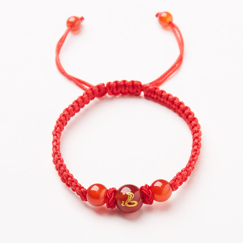 Nimara Ritual Natural Red Agate Chinese Zodiac Red String Braided Protection Luck Bracelet