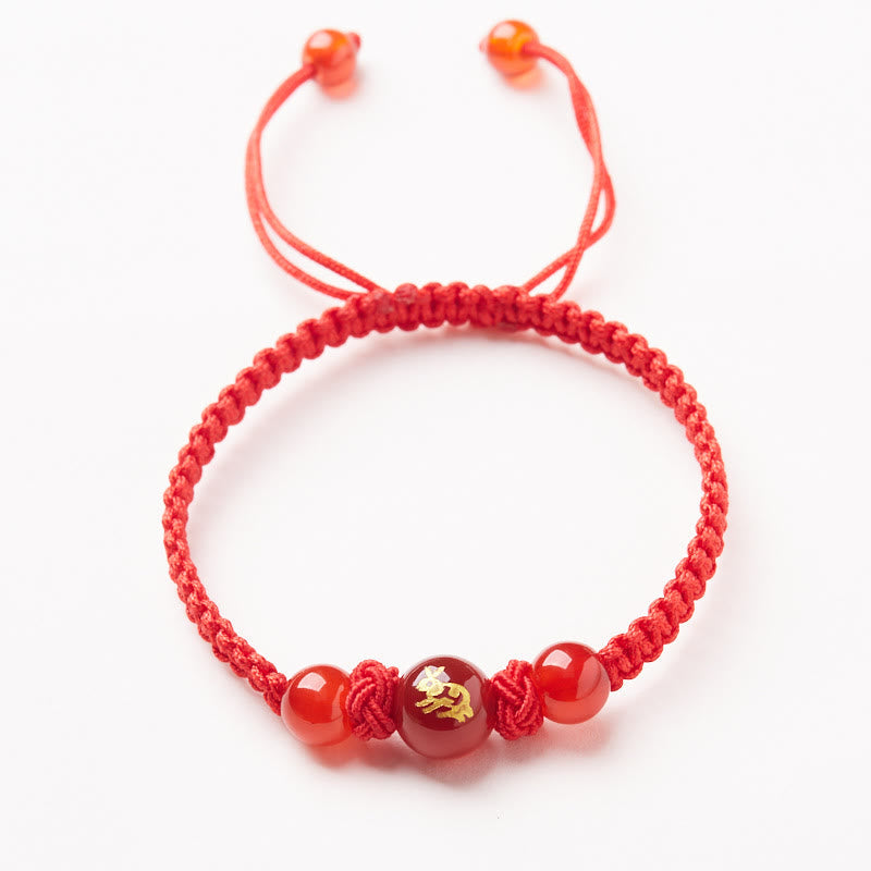Nimara Ritual Natural Red Agate Chinese Zodiac Red String Braided Protection Luck Bracelet