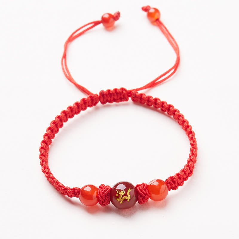Nimara Ritual Natural Red Agate Chinese Zodiac Red String Braided Protection Luck Bracelet
