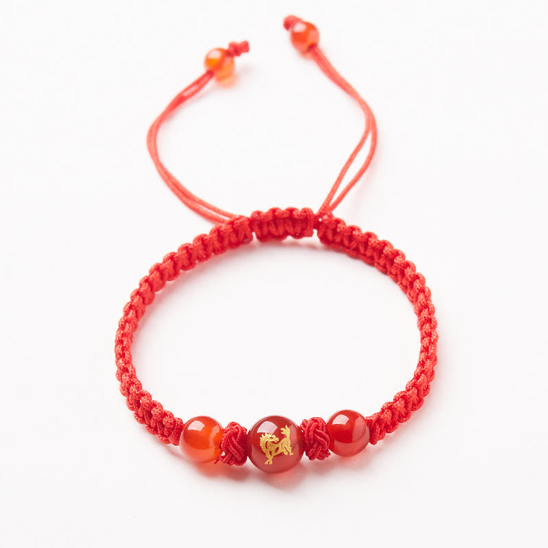 Nimara Ritual Natural Red Agate Chinese Zodiac Red String Braided Protection Luck Bracelet