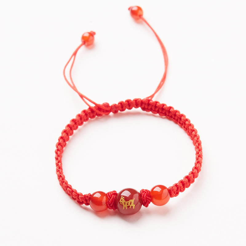 Nimara Ritual Natural Red Agate Chinese Zodiac Red String Braided Protection Luck Bracelet