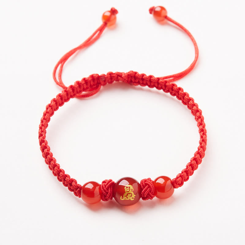 Nimara Ritual Natural Red Agate Chinese Zodiac Red String Braided Protection Luck Bracelet