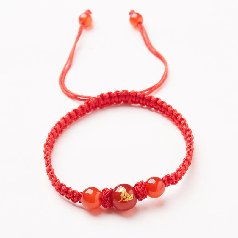 Nimara Ritual Natural Red Agate Chinese Zodiac Red String Braided Protection Luck Bracelet