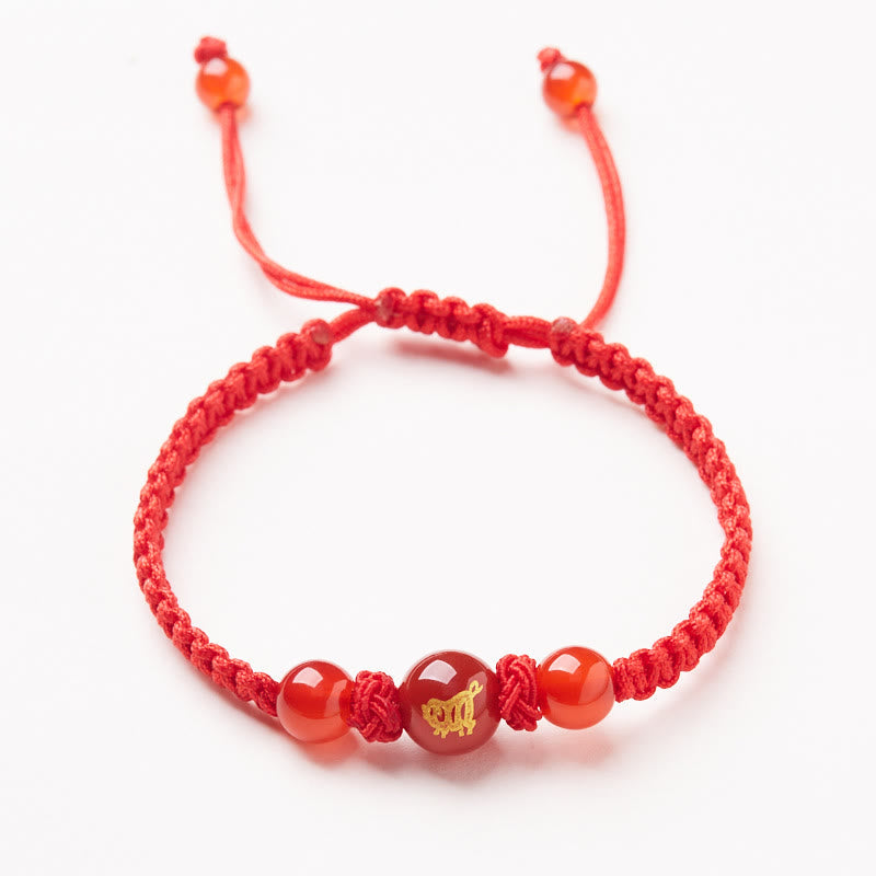 Nimara Ritual Natural Red Agate Chinese Zodiac Red String Braided Protection Luck Bracelet