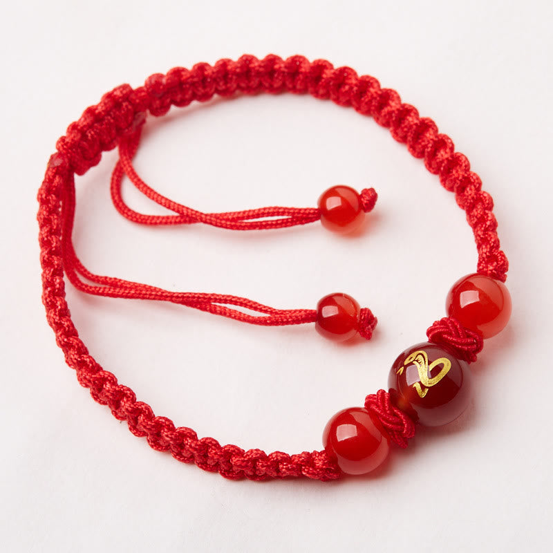 Nimara Ritual Natural Red Agate Chinese Zodiac Red String Braided Protection Luck Bracelet
