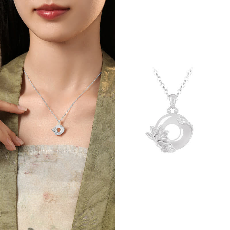 Nimara Ritual Chalcedony 925 Sterling Silver Peace Buckle Flowers Necklace Pendant