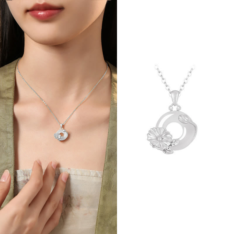 Nimara Ritual Chalcedony 925 Sterling Silver Peace Buckle Flowers Necklace Pendant