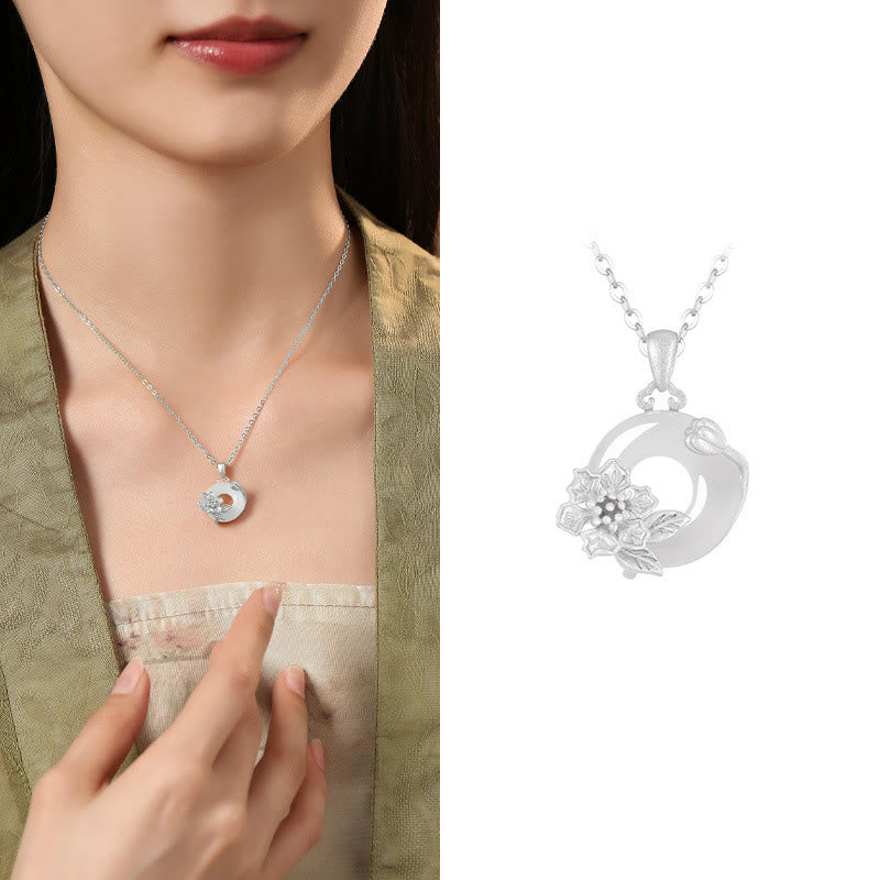 Nimara Ritual Chalcedony 925 Sterling Silver Peace Buckle Flowers Necklace Pendant