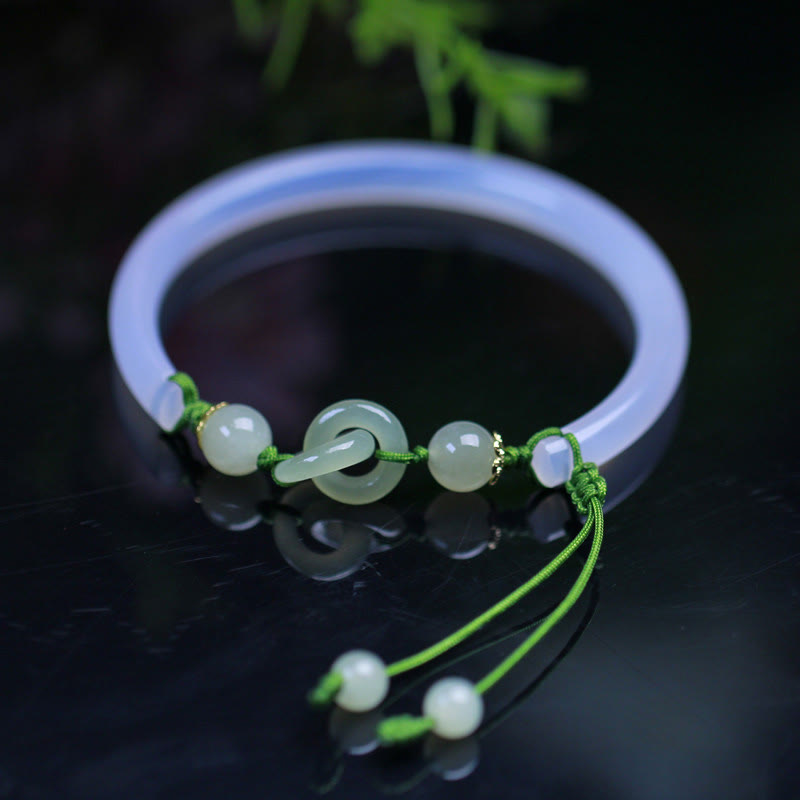 Nimara Ritual Natural White Agate Hetian Jade Beads Interlocking Positive Bracelet Bangle