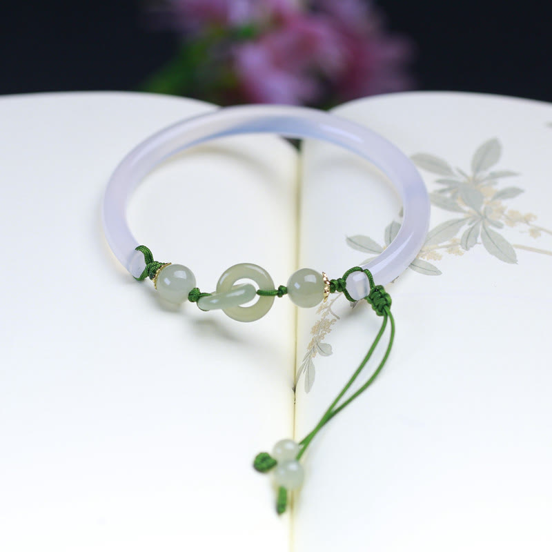 Nimara Ritual Natural White Agate Hetian Jade Beads Interlocking Positive Bracelet Bangle