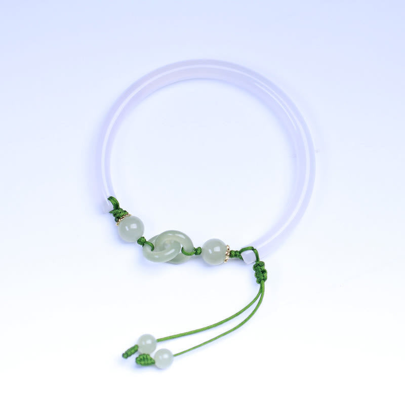 Nimara Ritual Natural White Agate Hetian Jade Beads Interlocking Positive Bracelet Bangle