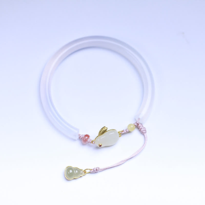 Nimara Ritual Natural White Agate Hetian Jade Rabbit Positive Bracelet Bangle