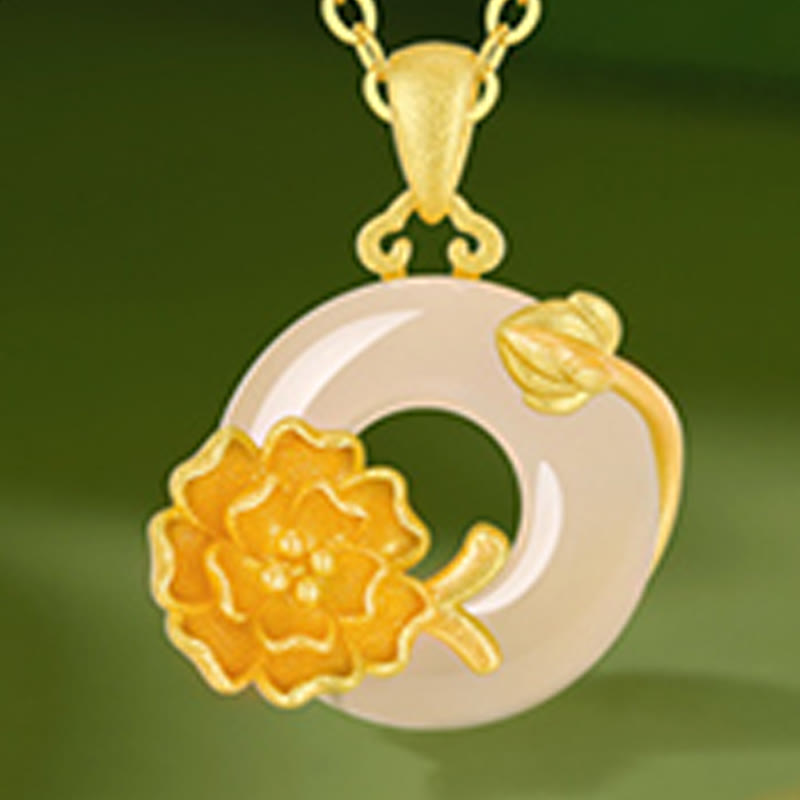 Nimara Ritual Chalcedony 925 Sterling Silver Peace Buckle Flowers Necklace Pendant