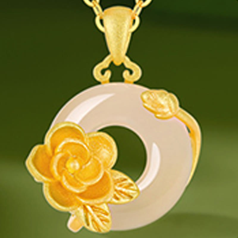 Nimara Ritual Chalcedony 925 Sterling Silver Peace Buckle Flowers Necklace Pendant