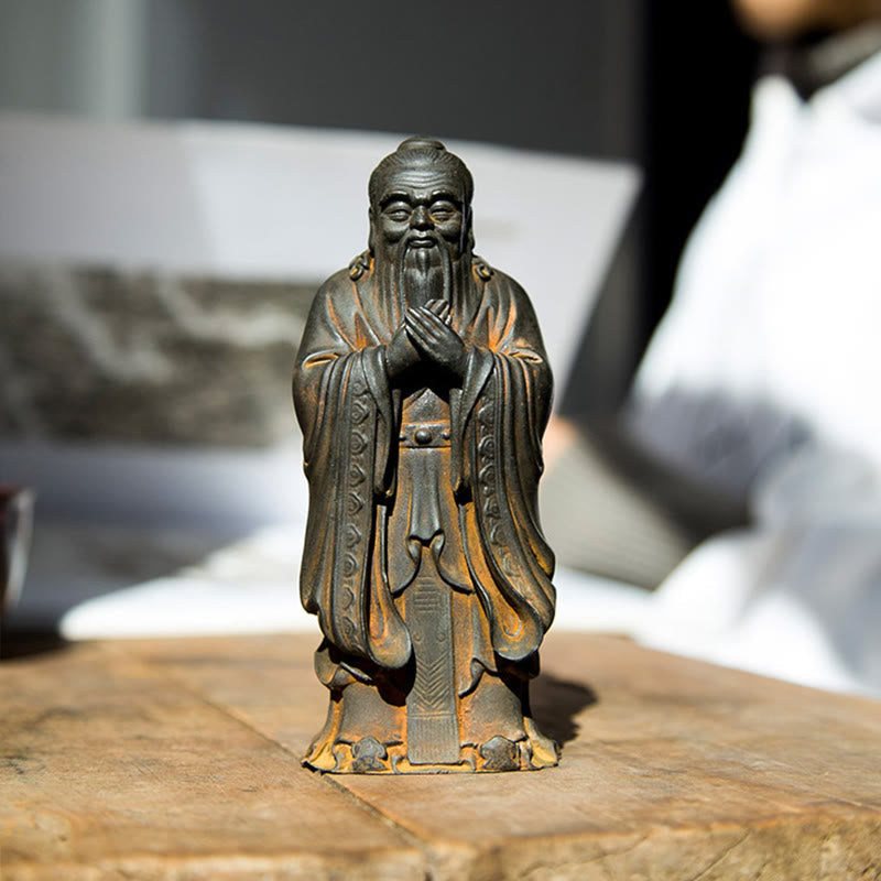 Nimara Ritual Handmade Confucius Iron Powder Rust Cast Resin Statue Home Decoration