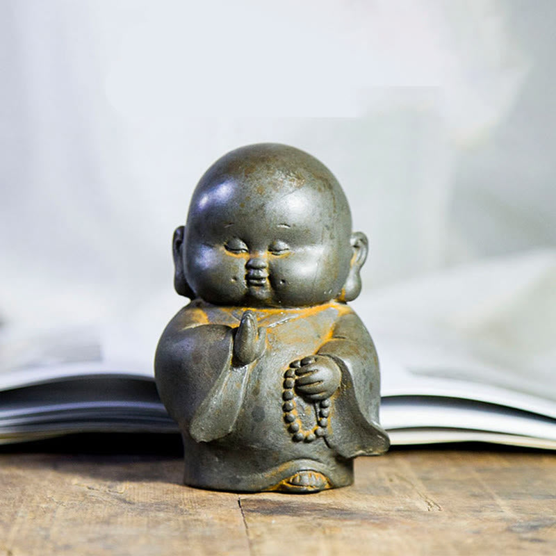Nimara Ritual Handmade Little Monk Iron Powder Rust Cast Resin Statue Home Decoration