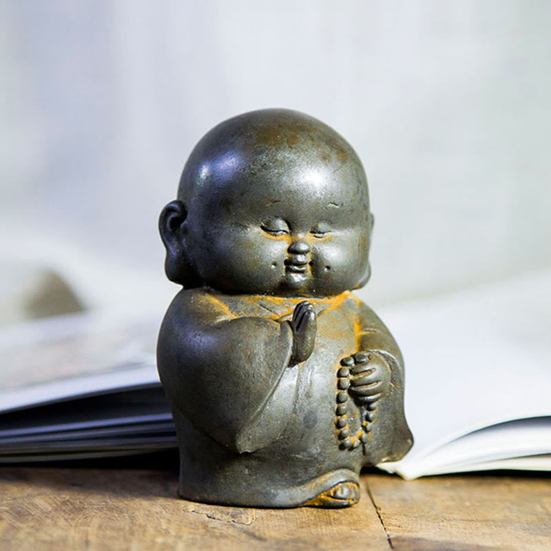 Nimara Ritual Handmade Little Monk Iron Powder Rust Cast Resin Statue Home Decoration