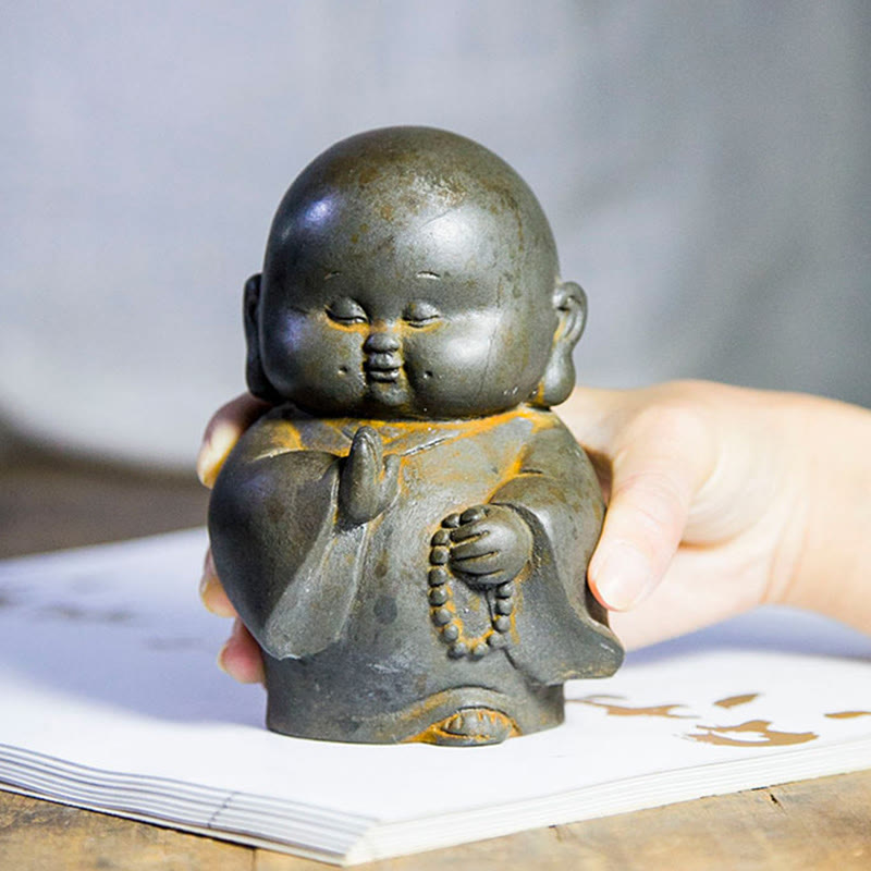 Nimara Ritual Handmade Little Monk Iron Powder Rust Cast Resin Statue Home Decoration