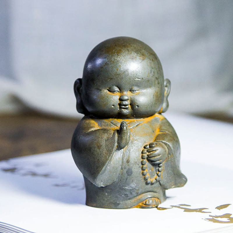 Nimara Ritual Handmade Little Monk Iron Powder Rust Cast Resin Statue Home Decoration