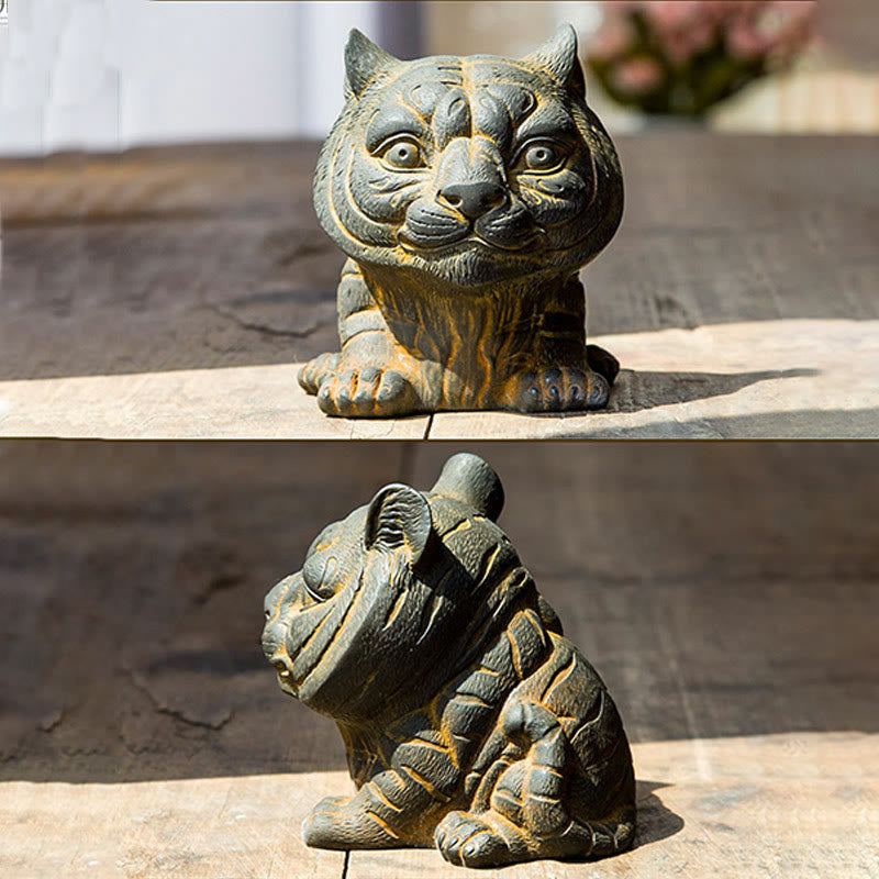 Nimara Ritual Handmade Small Lovely Tiger Iron Powder Rust Cast Resin Statue Home Decoration